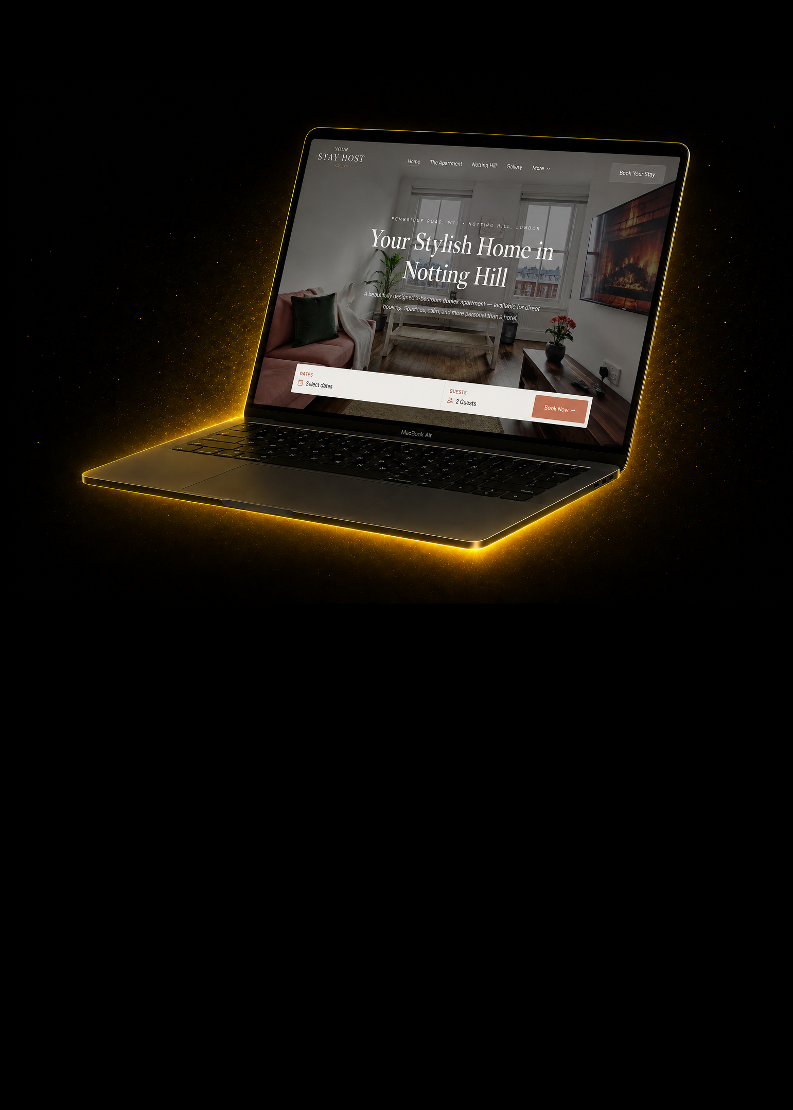 A professional website built by 5XR displayed on a glowing MacBook